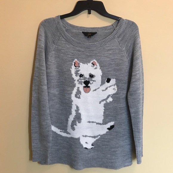 Jack by BB Dakota Sweaters - JACK Gray Sweater with White Puppy Acrylic Small